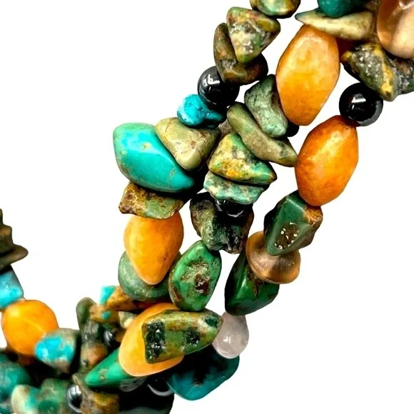 Vintage Multi-Strand Gemstone Necklace With Large Peach Jade Pendant - Picture 6 of 11